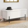 Banc coffre rangement pieds métal noir 100 cm tissu bouclette blanc