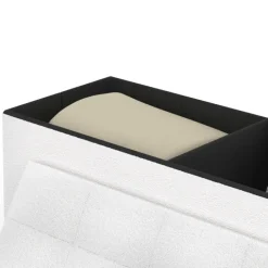 Banc coffre rangement pieds métal noir 100 cm tissu bouclette blanc