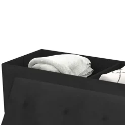 Banc de rangement velours noir avec pieds métal doré 100 cm