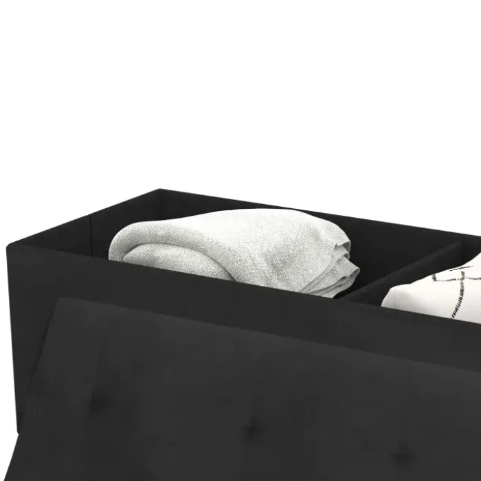 Banc de rangement velours noir avec pieds métal doré 100 cm