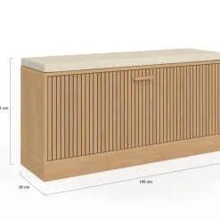 Banc d'entrée chaussures lattes tasseau bois coloris chêne