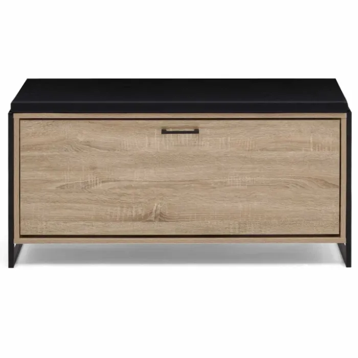 Banc d'entrée industriel avec coussin et rangement chaussures 100 cm