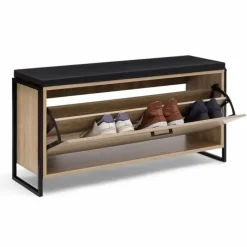 Banc d'entrée industriel avec coussin et rangement chaussures 100 cm