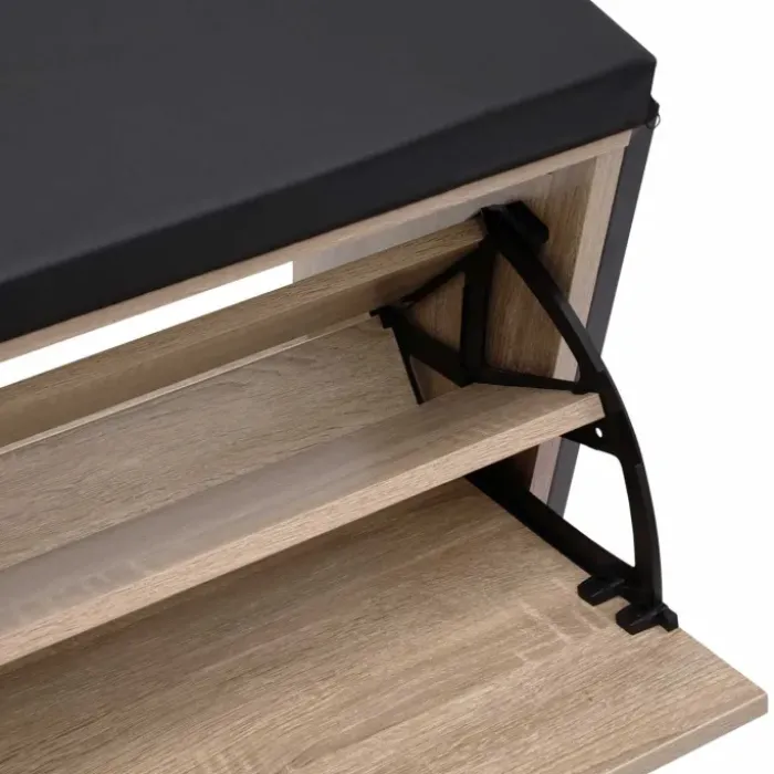 Banc d'entrée industriel avec coussin et rangement chaussures 100 cm