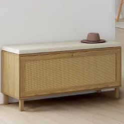 Banc d'entrée vintage avec rangement chaussures effet cannage naturel