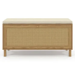 Banc d'entrée vintage avec rangement chaussures effet cannage naturel