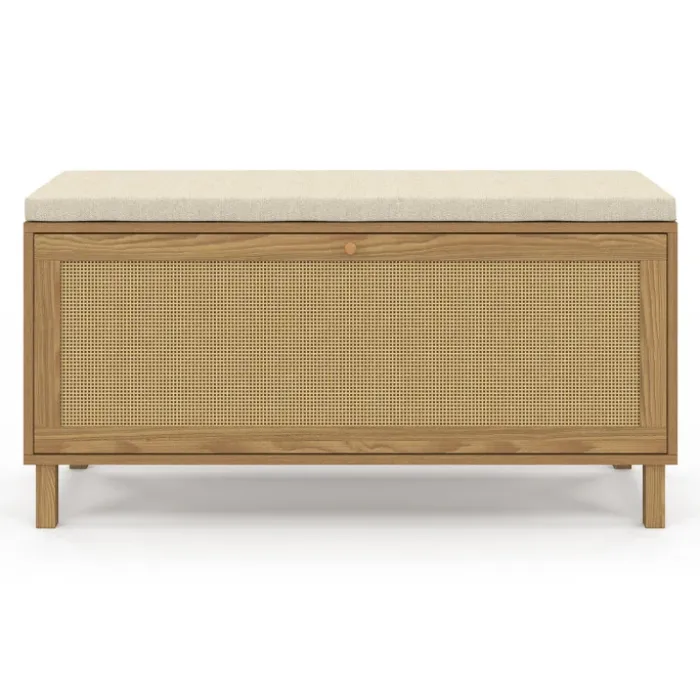 Banc d'entrée vintage avec rangement chaussures effet cannage naturel