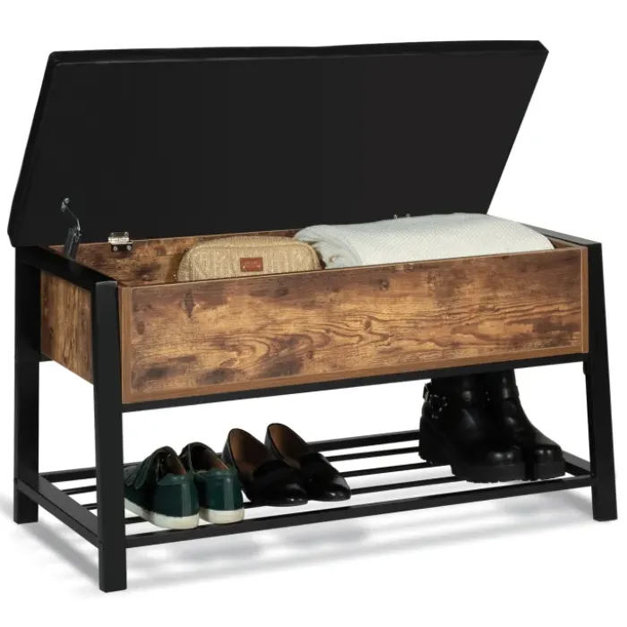 Banquette coffre de rangement bois et métal
