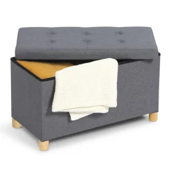 Banquette rangement tissu gris anthracite en lin