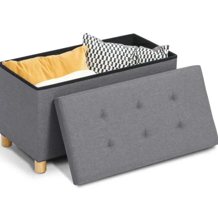 Banquette rangement tissu gris anthracite en lin