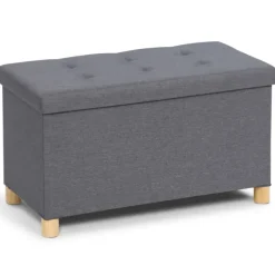 Banquette rangement tissu gris anthracite en lin