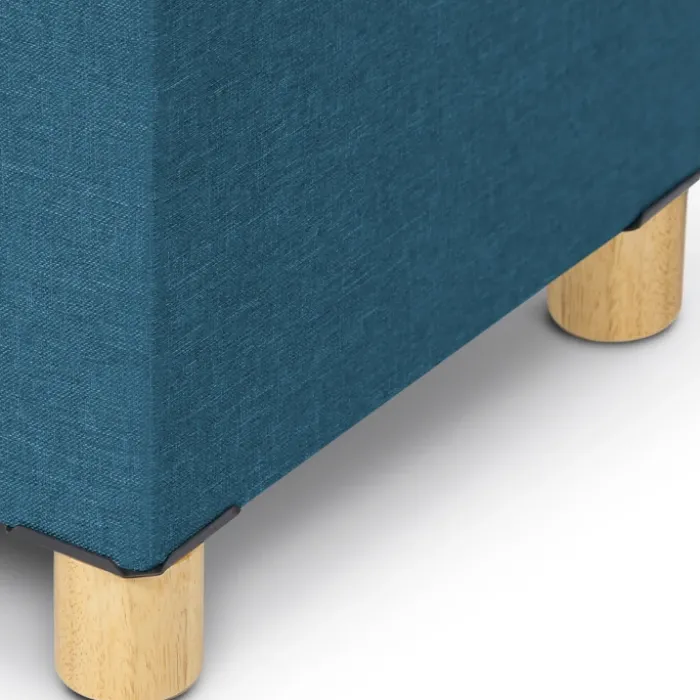 Banquette rangement tissu bleu canard en lin