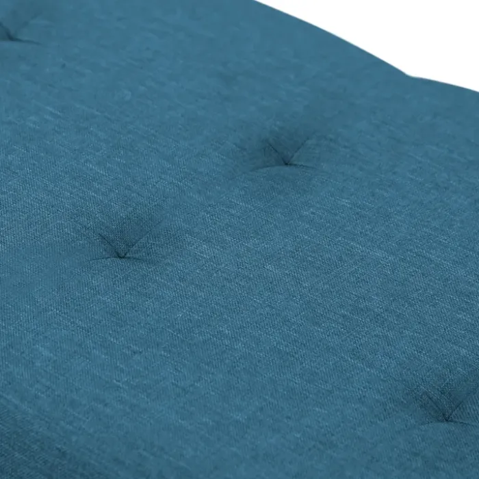 Banquette rangement tissu bleu canard en lin