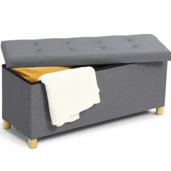 Banquette rangement tissu gris en lin