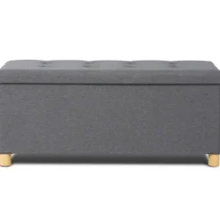 Banquette rangement tissu gris en lin