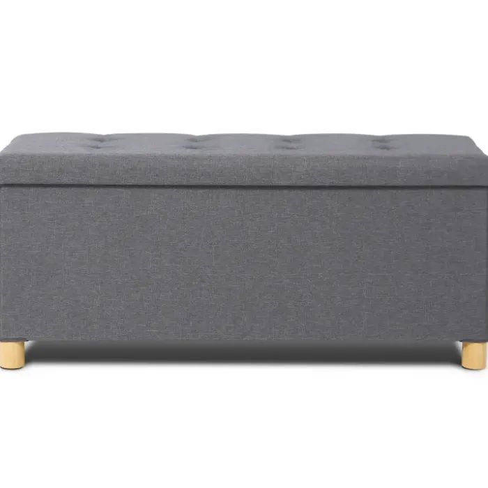 Banquette rangement tissu gris en lin