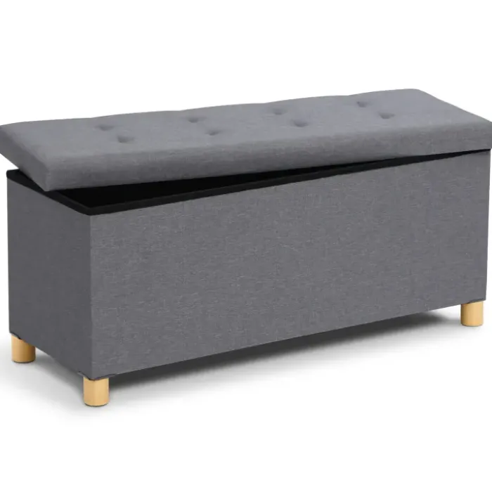 Banquette rangement tissu gris en lin