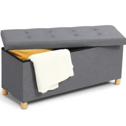 Banquette rangement tissu gris en lin