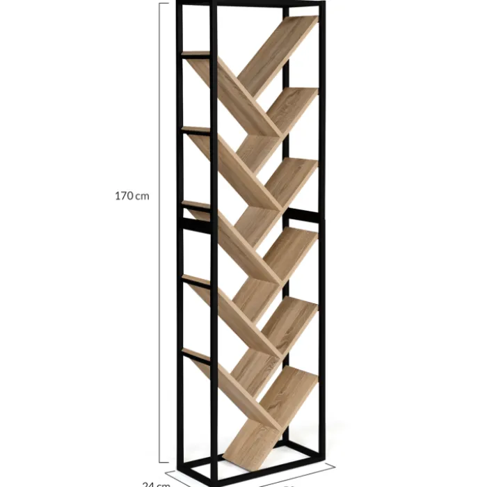 Bibliothèque arbre style industriel bois et métal 10 niveaux