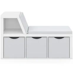 Bibliothèque banc blanche bacs en tissu