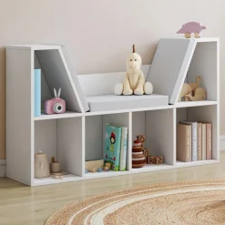 Bibliothèque banc blanche 6 cases
