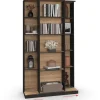 Bibliothèque coulissante 5 niveaux 15 niches bois et noir