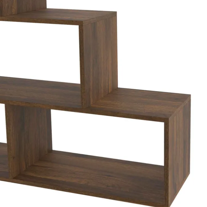 Bibliothèque escalier bois effet noyer 6 cases