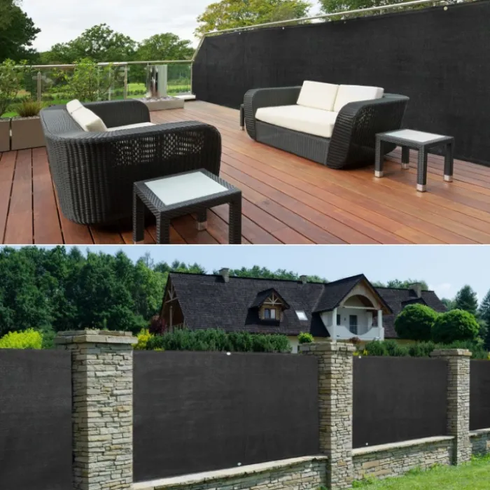 Brise vue 1 m x 10 m noir occultant 220 gr/m²