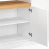 Buffet 160 cm 4 portes avec niche centrale blanc et plateau effet bois