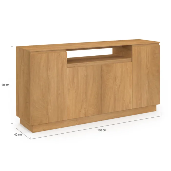 Buffet 160 cm 4 portes avec niche centrale effet bois