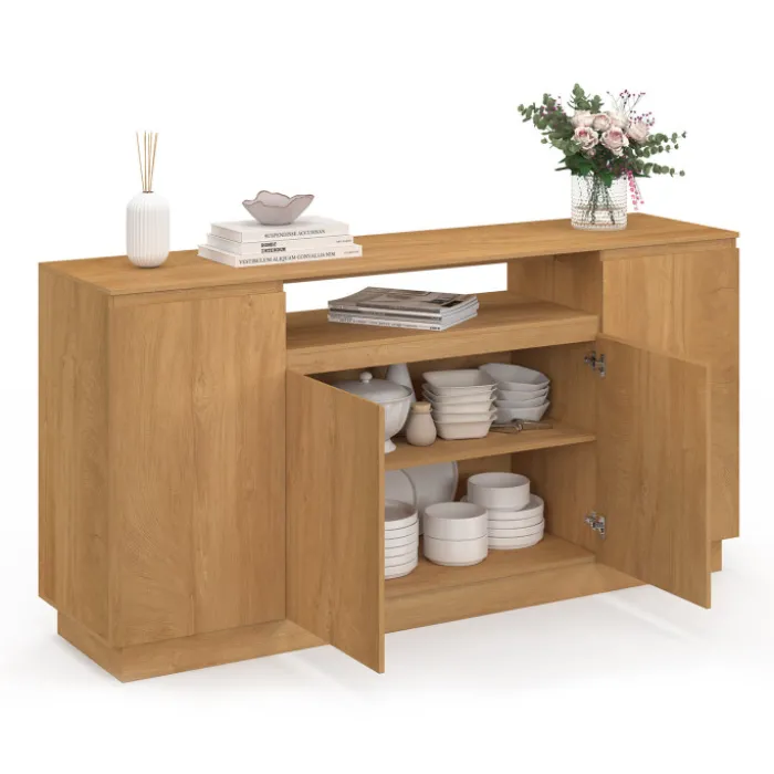 Buffet 160 cm 4 portes avec niche centrale effet bois
