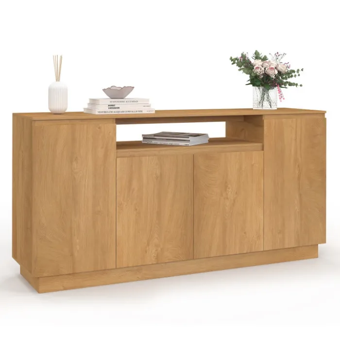 Buffet 160 cm 4 portes avec niche centrale effet bois