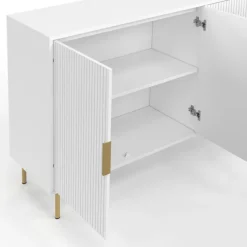 Buffet 160 cm 4 portes blanc effet lattes et finitions dorées