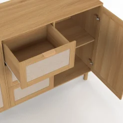 Buffet 160 cm 4 portes bois et effet lin