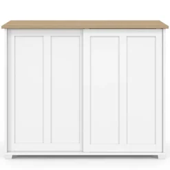 Buffet 100 cm 2 portes coulissantes blanc plateau façon bois