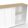 Buffet 160 cm 3 portes coulissantes blanc et plateau bois