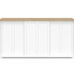 Buffet 160 cm 3 portes coulissantes blanc et plateau bois