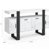 Buffet 140 cm 4 portes effet marbre blanc et noir
