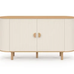 Buffet 140 cm 2 portes effet cannelé beige et bois