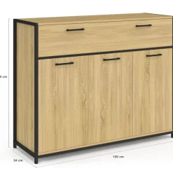 Buffet 100 cm 3 portes et 1 tiroir design industriel