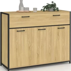 Buffet 100 cm 3 portes et 1 tiroir design industriel