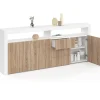 Buffet 180 cm 3 portes et 3 tiroirs avec et niches blanc et bois façon hêtre