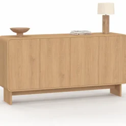 Buffet 160 cm 4 portes façon hêtre design arrondi