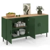 Buffet 160 cm 4 portes vert kaki et plateau bois