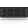 Buffet 140 cm 4 portes vitrées noir façade cannelée