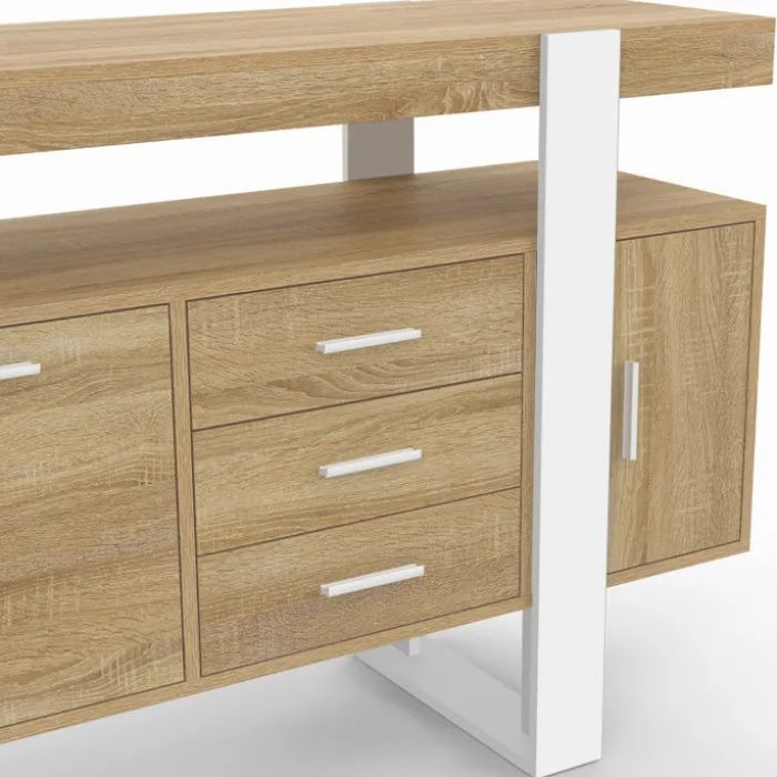 Buffet 140 cm bois et blanc