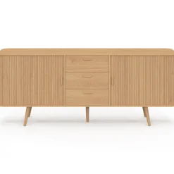 Buffet 200 cm ROMIE XXL effet lattes 2 portes coulissantes et 3 tiroirs