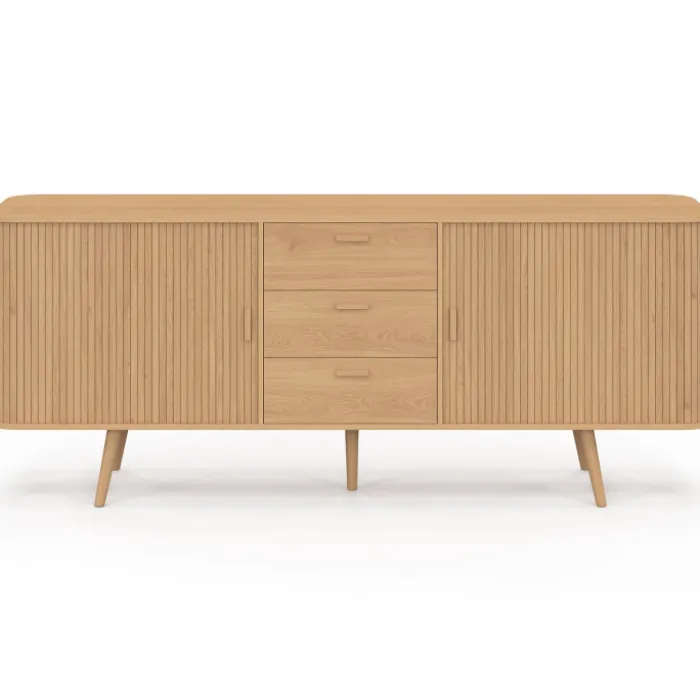 Buffet 200 cm ROMIE XXL effet lattes 2 portes coulissantes et 3 tiroirs