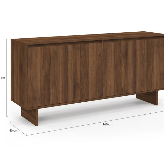 Buffet 160 cm YURI 4 portes effet noyer