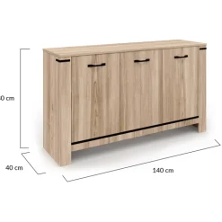 Buffet 3 portes 140 cm en bois clair